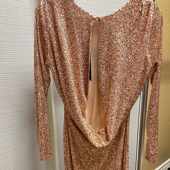 BEBE Sequin Cowl Back Midi Dress - Rose Gold - Picture 7 of 7